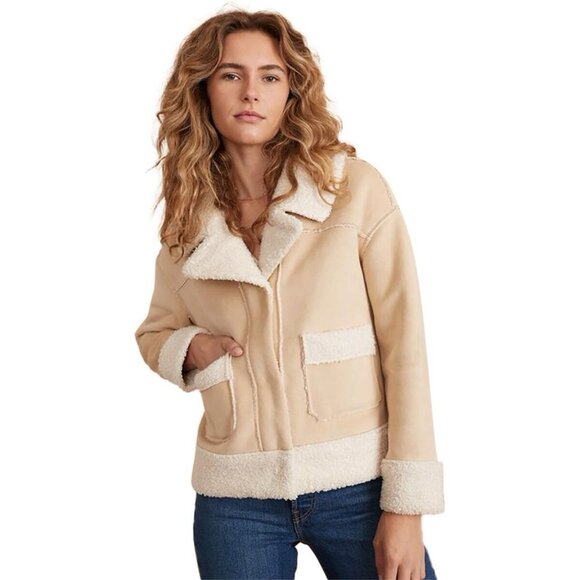 Marine Layer Quebec Sherpa Jacket XS Faux Suede Faux Shearling 70s Yellowstone - Picture 2 of 14